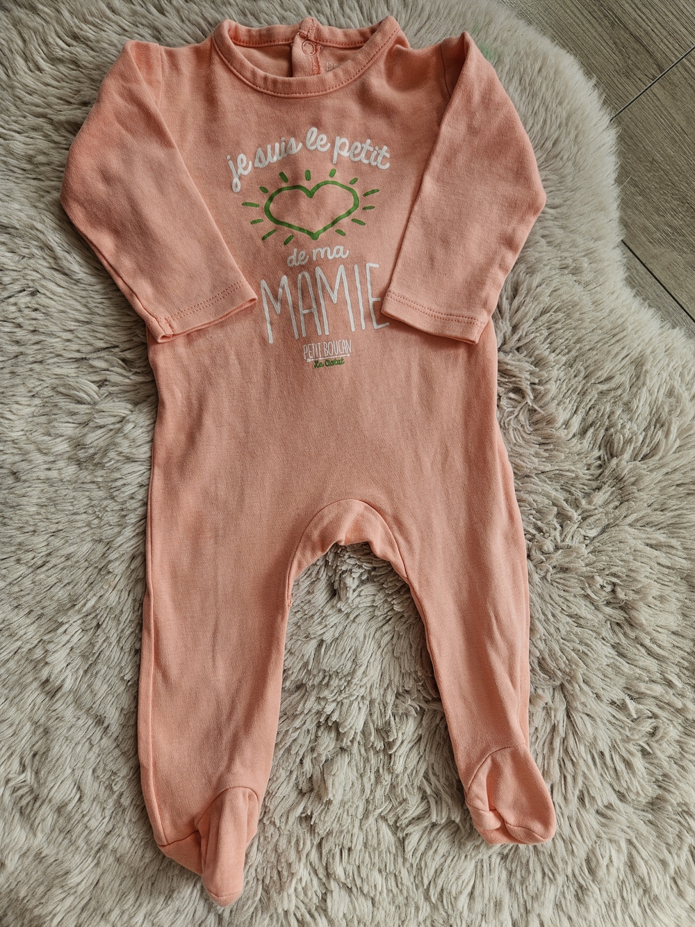5/20$ 🩷Baby Girl Footed Pajamas 6-12 Months Peach Mamie Grandma Love 🩷